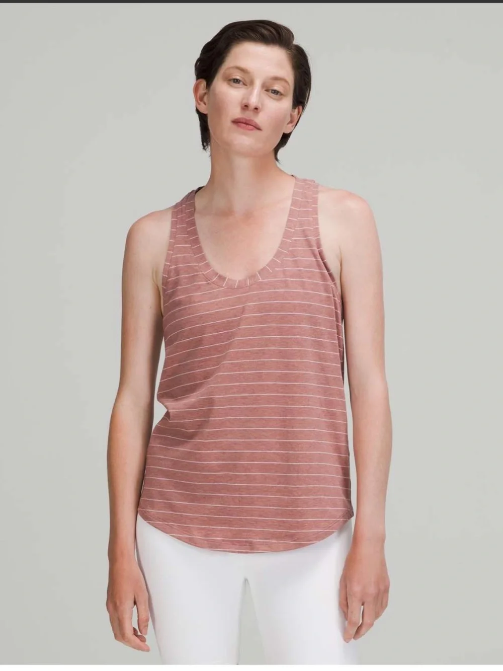 Lululemon Love Tank Top - Short Serve Stripe Heathered Spiced Chai White
